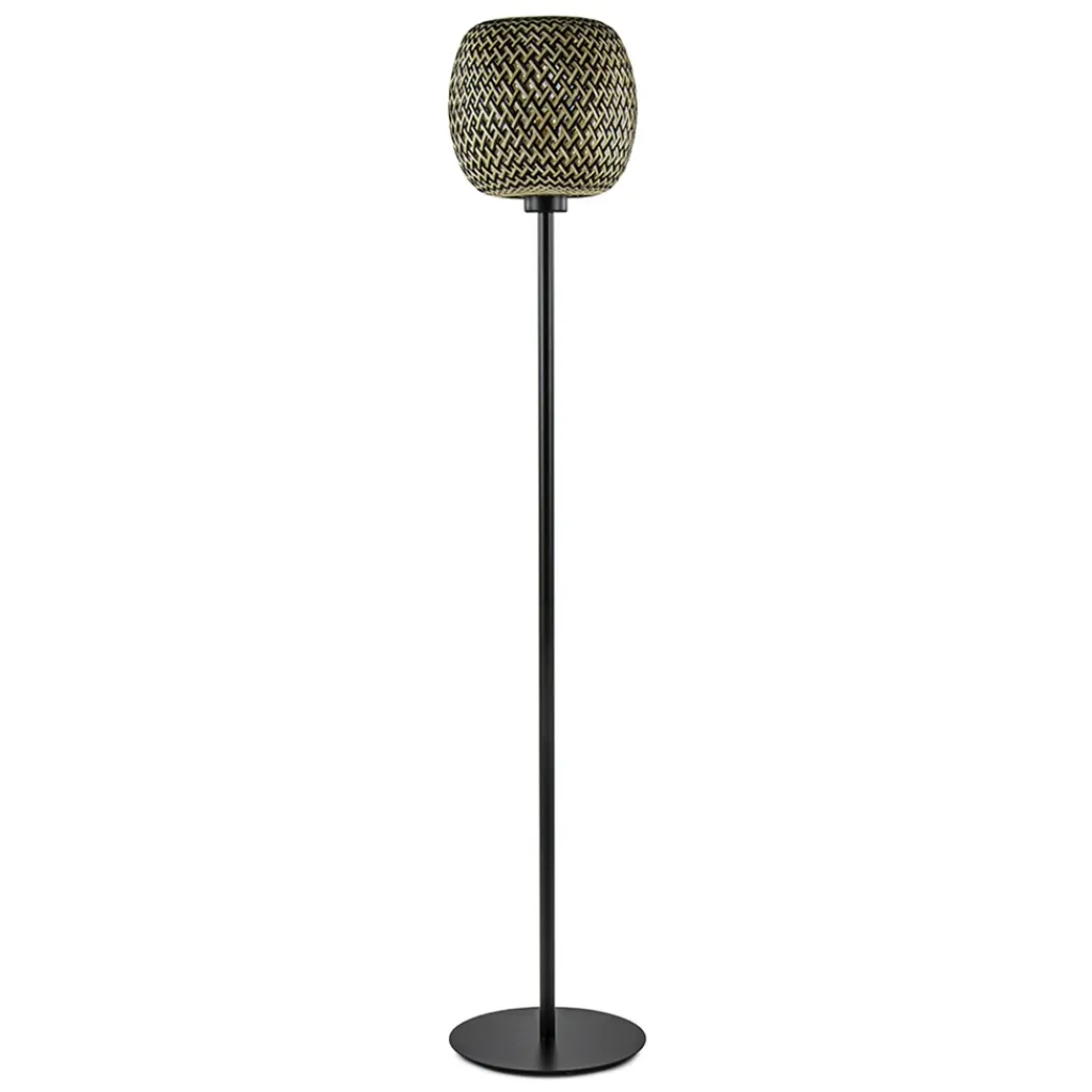 Straluma Mat zwarte vloerlamp met bamboe kap> Vloerlampen|Botanische Verlichting