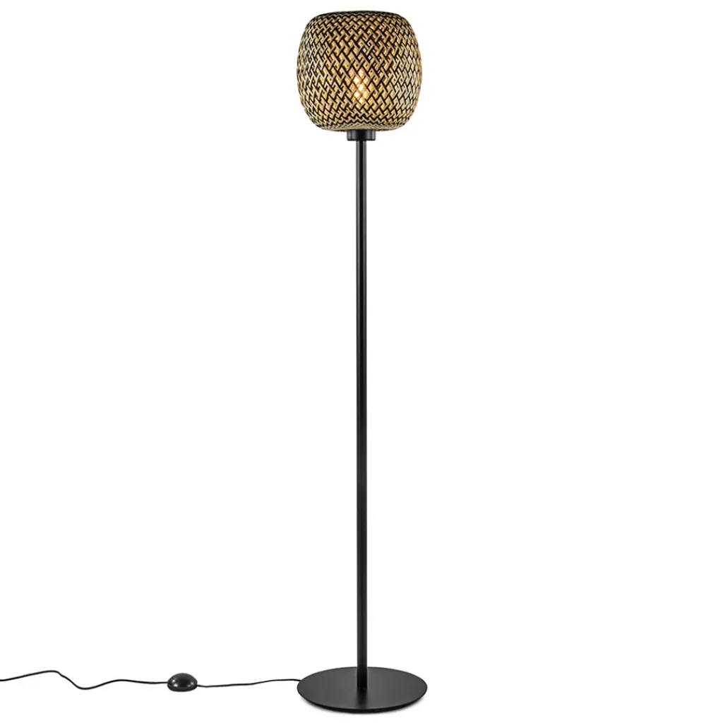 Straluma Mat zwarte vloerlamp met bamboe kap> Vloerlampen|Botanische Verlichting