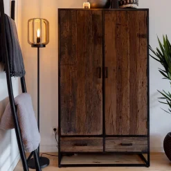 Straluma Mat zwarte vloerlamp met ruwe houten kap><noscript><img width=