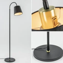 Straluma Mat zwarte vloerlamp met goud en kunststof kap><noscript><img width=