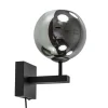 Straluma Mat zwarte wandlamp met smoke glazen bol 20 cm> Wandlampen