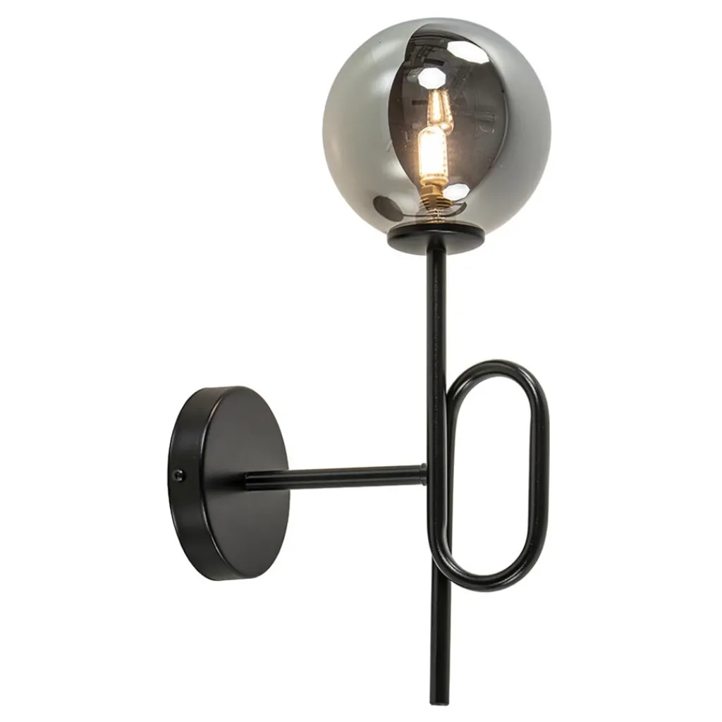 Straluma Mat zwarte wandlamp trompet met smoke glas> Wandlampen|Retro Verlichting