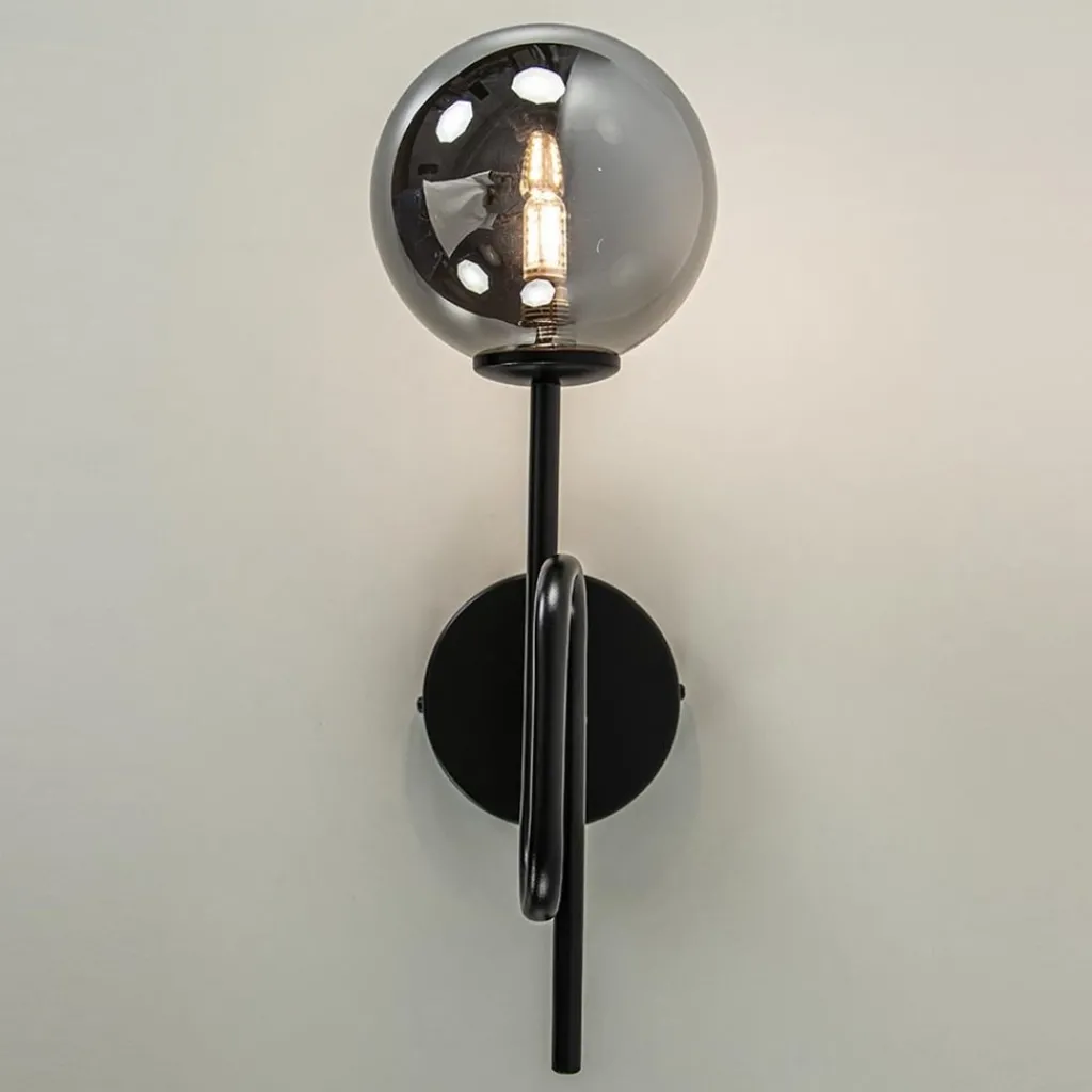 Straluma Mat zwarte wandlamp trompet met smoke glas> Wandlampen|Retro Verlichting