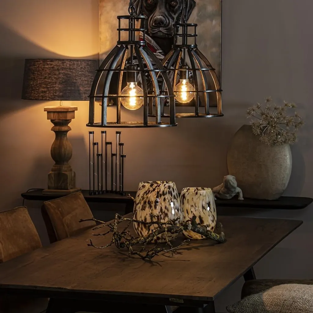 Straluma Metalen eettafel hanglamp 2-lichts kooi> Eettafellampen|Pendel Lampen