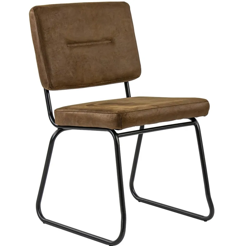 Straluma Micro lederen eetkamerstoel camel met zwart frame> Eetkamerstoelen