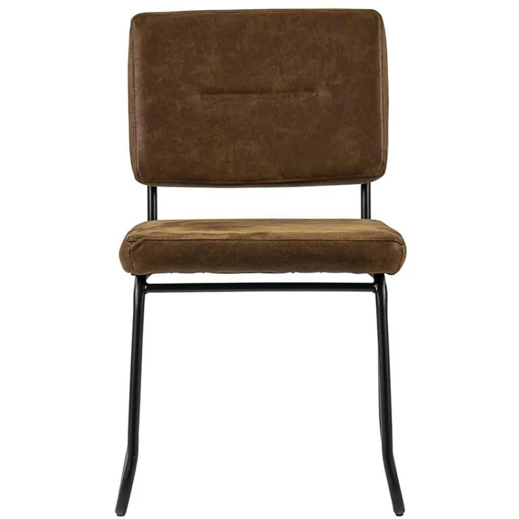 Straluma Micro lederen eetkamerstoel camel met zwart frame> Eetkamerstoelen