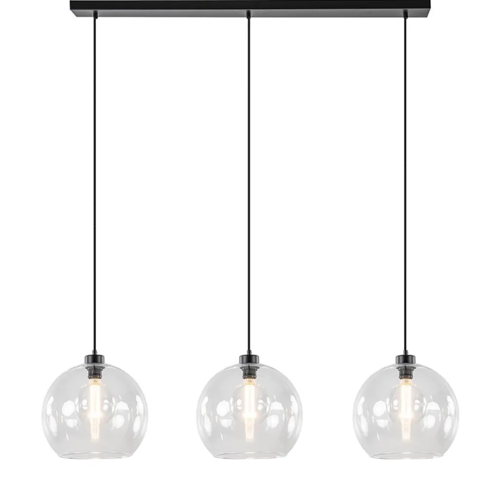Straluma Moderne eettafelhanglamp zwart met helder glas> Eettafellampen|Pendel Lampen