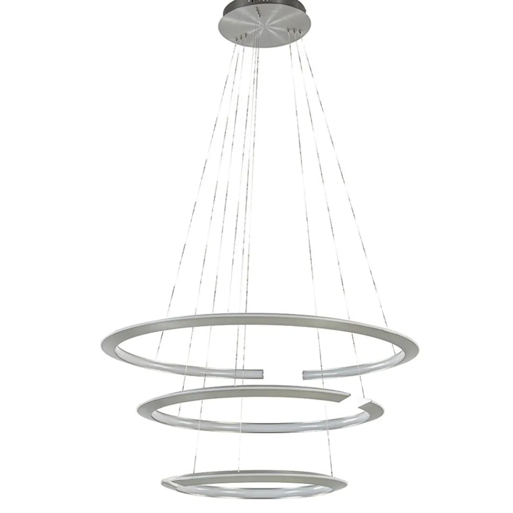 Straluma Moderne hanglamp rond met LED ringen nikkel> Hanglampen|Eettafellampen