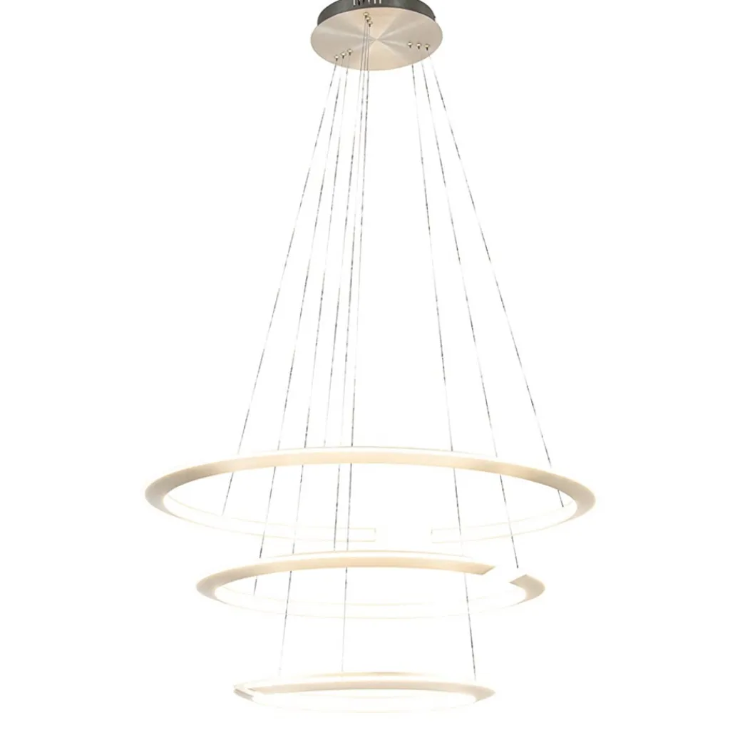 Straluma Moderne hanglamp rond met LED ringen nikkel> Hanglampen|Eettafellampen