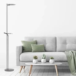 Straluma Moderne LED uplighter staal met helder glas en leesarm><noscript><img width=