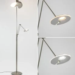 Straluma Moderne LED vloerlamp nikkel met uplighter en leeslamp><noscript><img width=