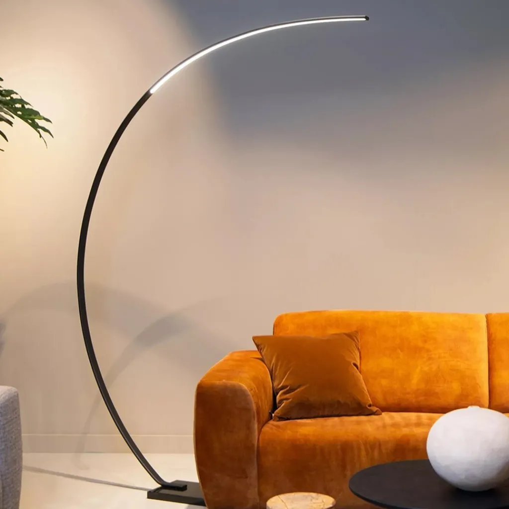 Straluma Moderne LED vloerlamp zwart met zwart marmer> Vloerlampen|Booglampen