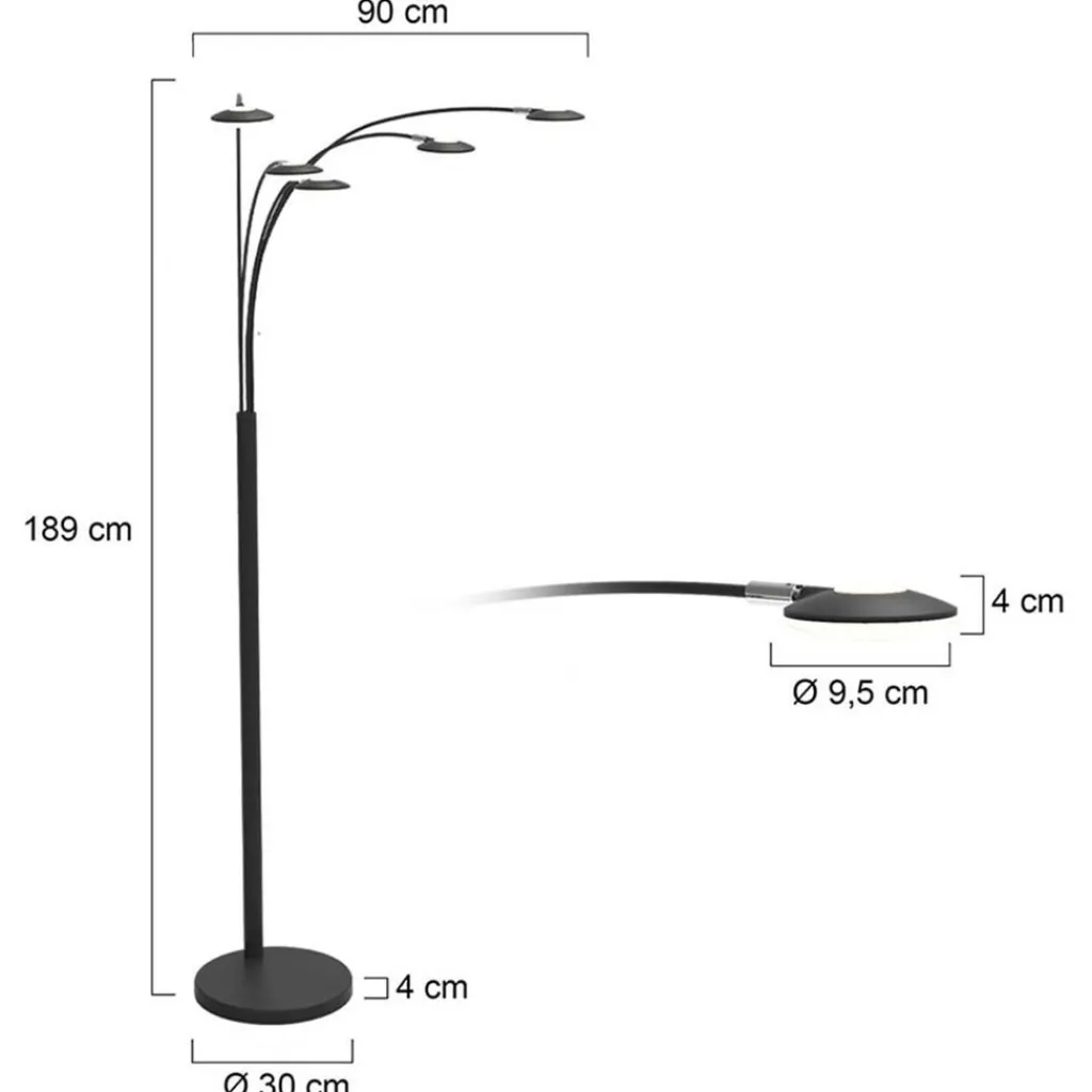 Straluma Moderne 5-lichts LED vloerlamp zwart> Vloerlampen|Woonkamerlampen