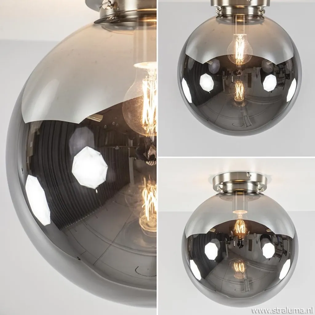 Straluma Moderne plafondlamp nikkel met smokey glas> Keukenverlichting|Halverlichting