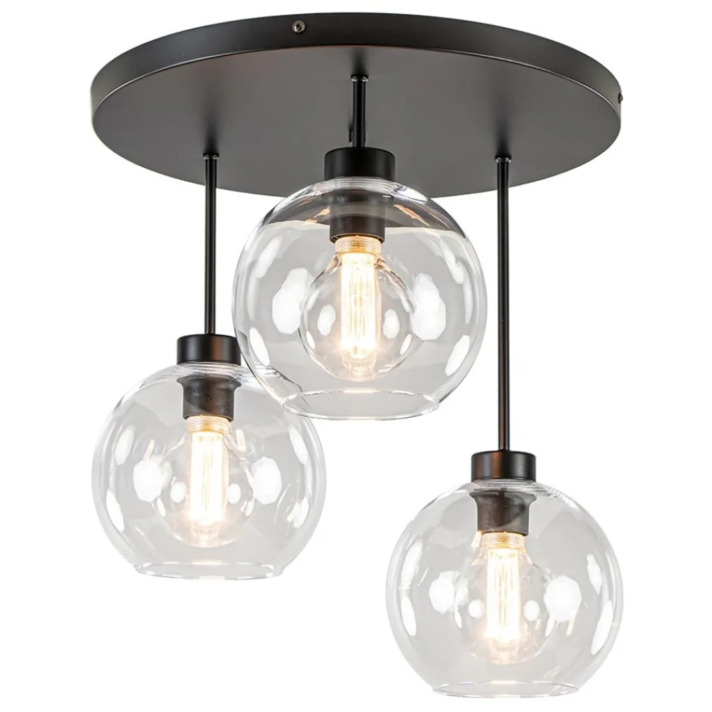 Straluma Moderne plafondlamp zwart met 20 cm helder glas> Halverlichting|Plafondlampen