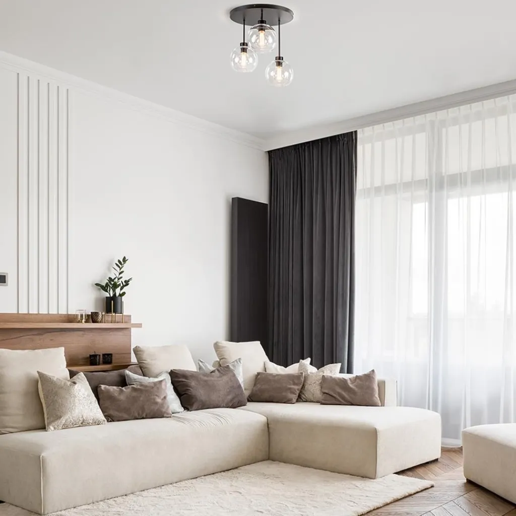 Straluma Moderne plafondlamp zwart met 20 cm helder glas> Halverlichting|Plafondlampen