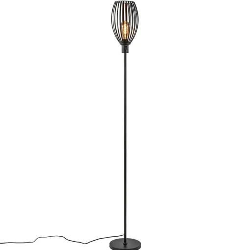 Straluma Moderne staande lamp met draad kap mat zwart> Draadlampen|Woonkamerlampen