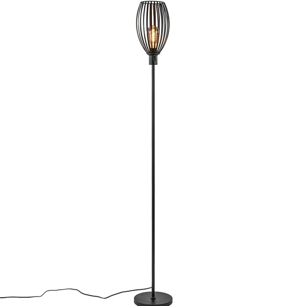 Straluma Moderne staande lamp met draad kap mat zwart> Draadlampen|Woonkamerlampen