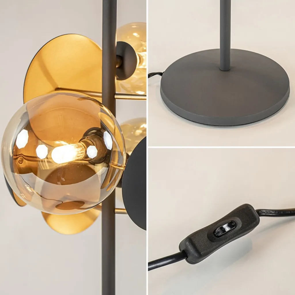 Straluma Moderne tafellamp grijs/goud + amber glas> Tafellampen|Design Verlichting