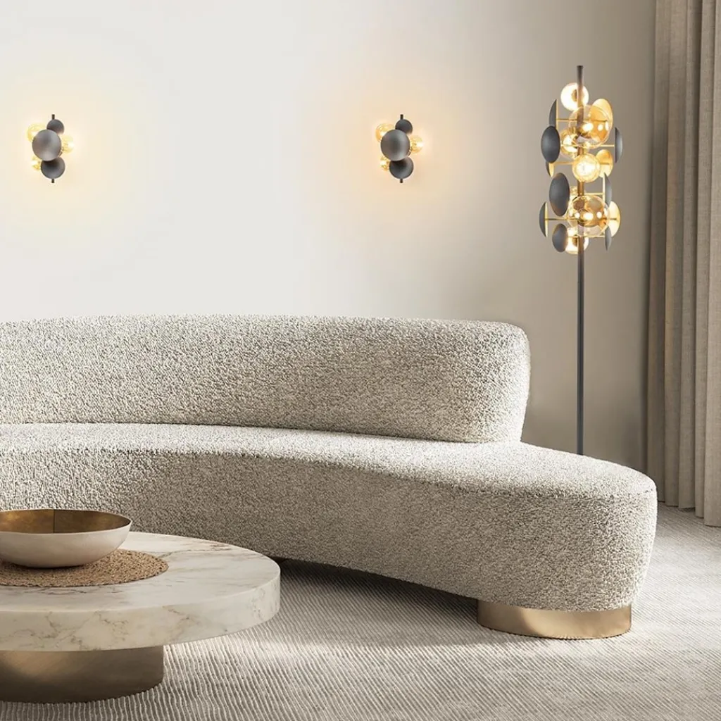 Straluma Moderne vloerlamp grijs/goud met amber glas> Vloerlampen