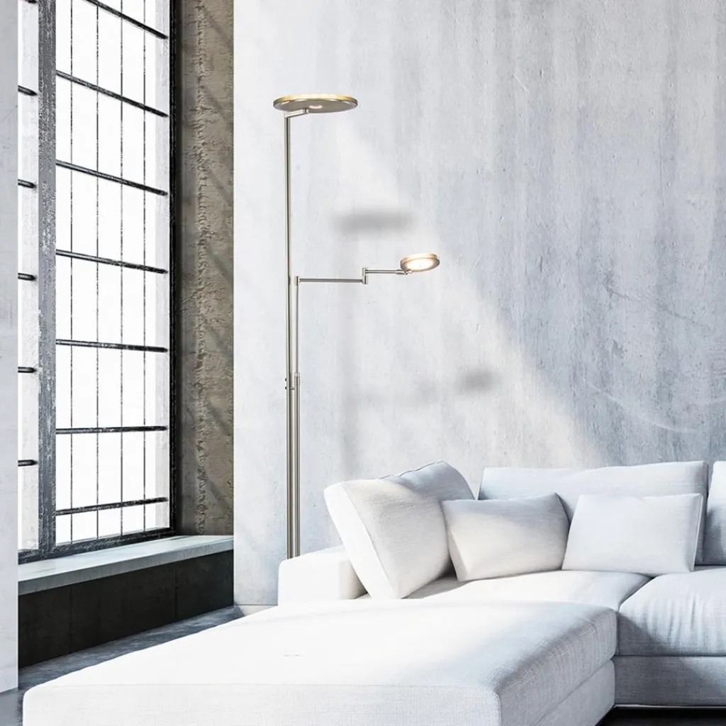 Straluma Moderne vloerlamp uplighter staal met smoke glas> Vloerlampen|Leeslampen