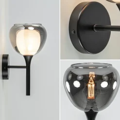 Straluma Moderne wandlamp zwart met smoke glas></noscript> Halverlichting|Wandlampen