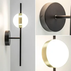 Straluma Moderne wandlamp zwart met witte bol incl LED><noscript><img width=