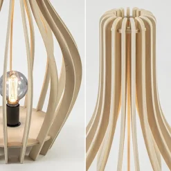 Straluma Naturel houten tafel/vloerlamp kegel met zwart><noscript><img width=