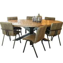 Straluma Olijf groene eettafelstoel leder met zwarte pootjes><noscript><img width=