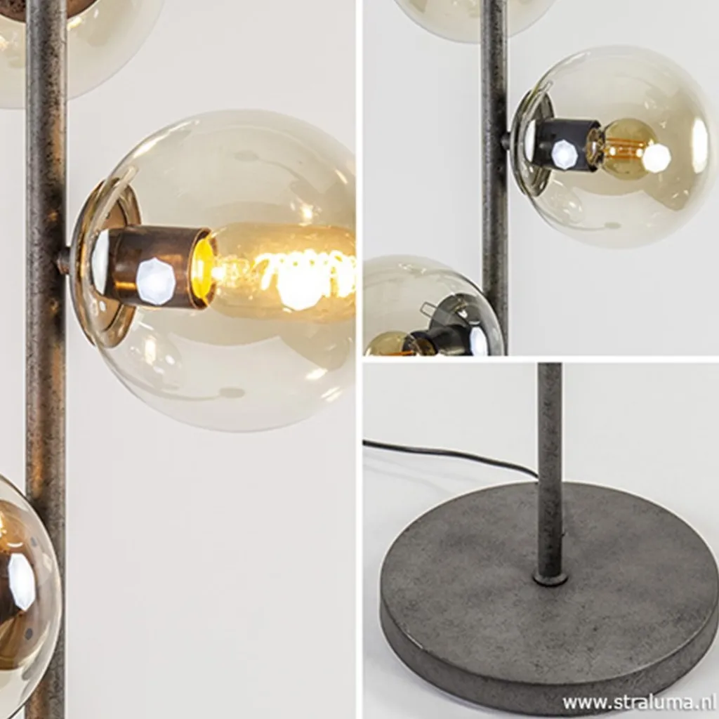 Straluma Oud zilveren vloerlamp met amber glas> Slaapkamerlampen|Halverlichting