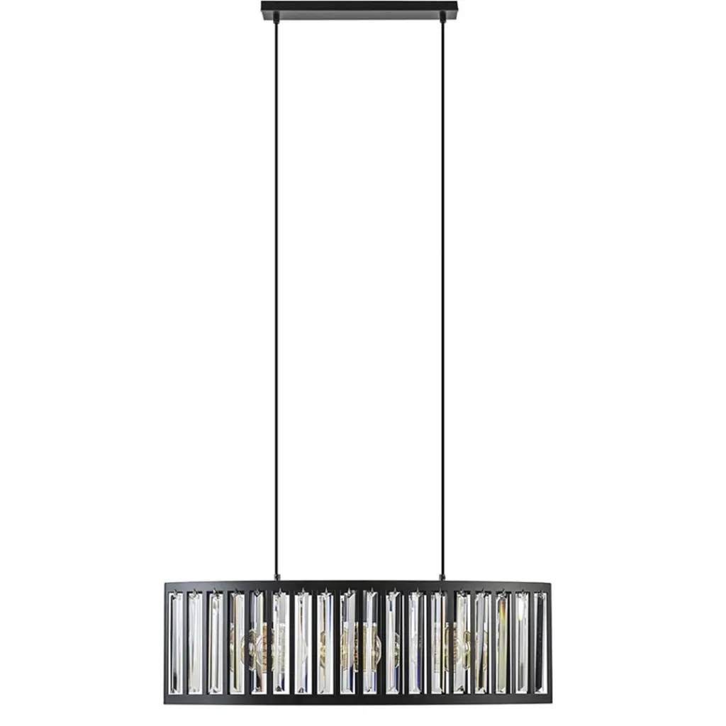 Straluma Ovale hanglamp mat zwart met facet geslepen glas> Eettafellampen|Keukenverlichting