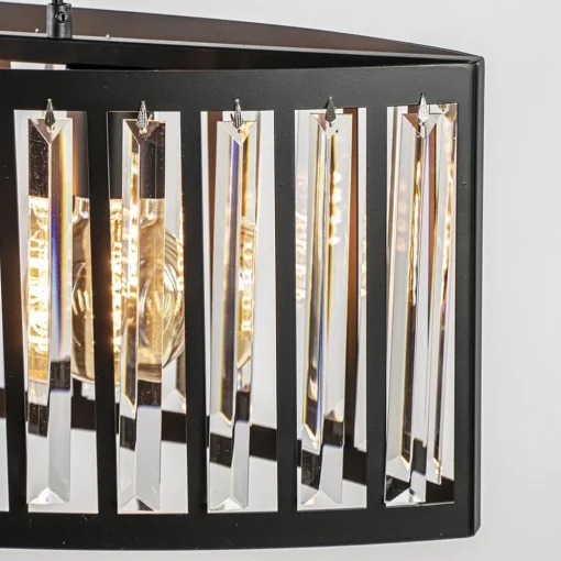 Straluma Ovale hanglamp mat zwart met facet geslepen glas> Eettafellampen|Keukenverlichting