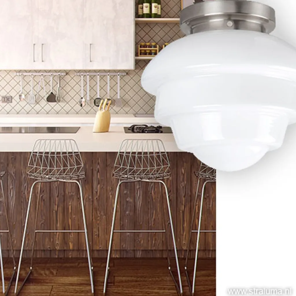 Straluma Plafondl. nikkel wit glas, keuken-hal> Plafonnières|Woonkamerlampen
