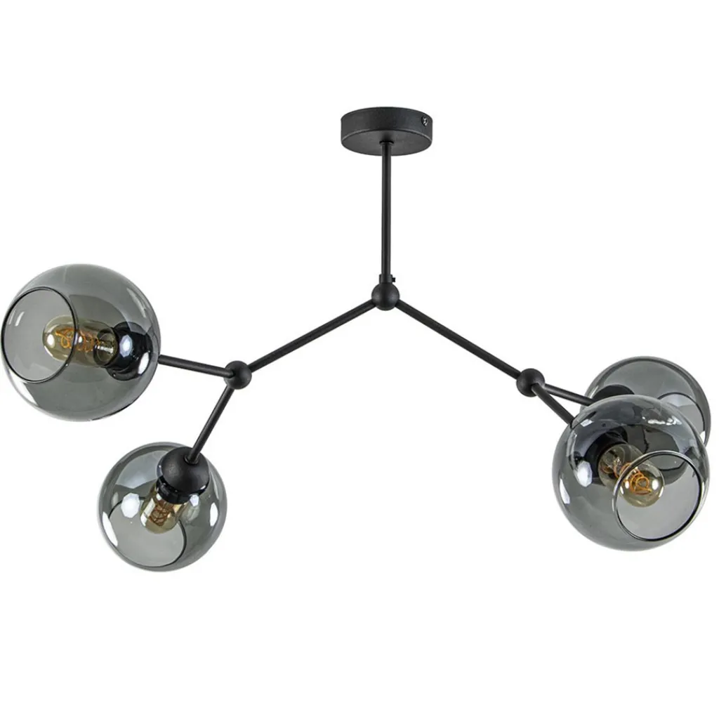 Straluma Plafondlamp 4-armen zwart+smoke bolglas> Keukenverlichting|Eetkamerverlichting