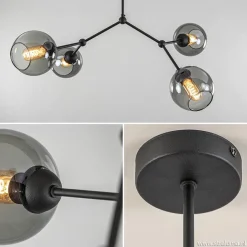 Straluma Plafondlamp 4-armen zwart+smoke bolglas><noscript><img width=