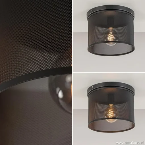 Straluma Plafondlamp cilinder gaas zwart 30cm> Slaapkamerlampen|Keukenverlichting