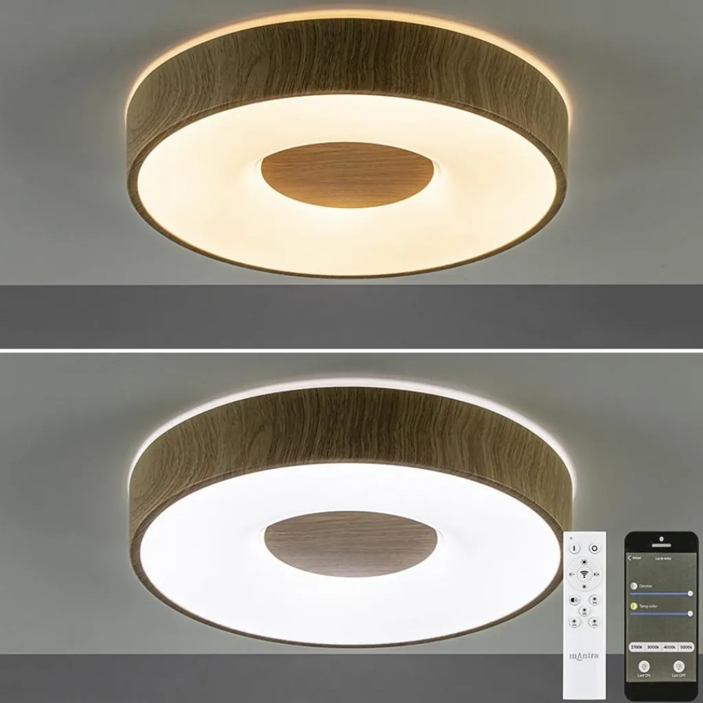 Straluma Plafondlamp Coin 38 hout + remote CCT> Plafondlampen|Plafonnières