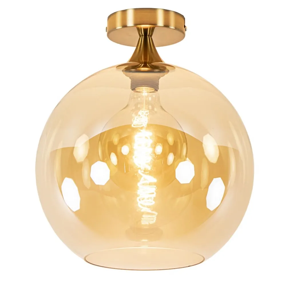 Straluma Plafondlamp goud met amber glazen bol 30 cm> Woonkamerlampen|Slaapkamerlampen