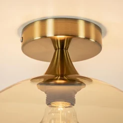 Straluma Plafondlamp goud met amber glazen bol 30 cm><noscript><img width=
