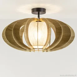 Straluma Plafondlamp hout met stoffen kap 50cm> Woonkamerlampen|Slaapkamerlampen