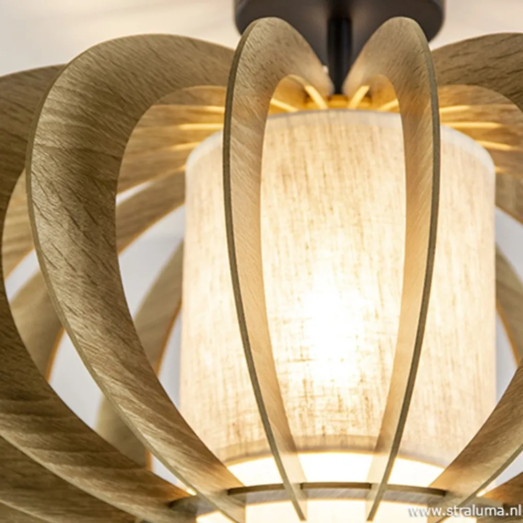 Straluma Plafondlamp hout met stoffen kap 50cm> Woonkamerlampen|Slaapkamerlampen