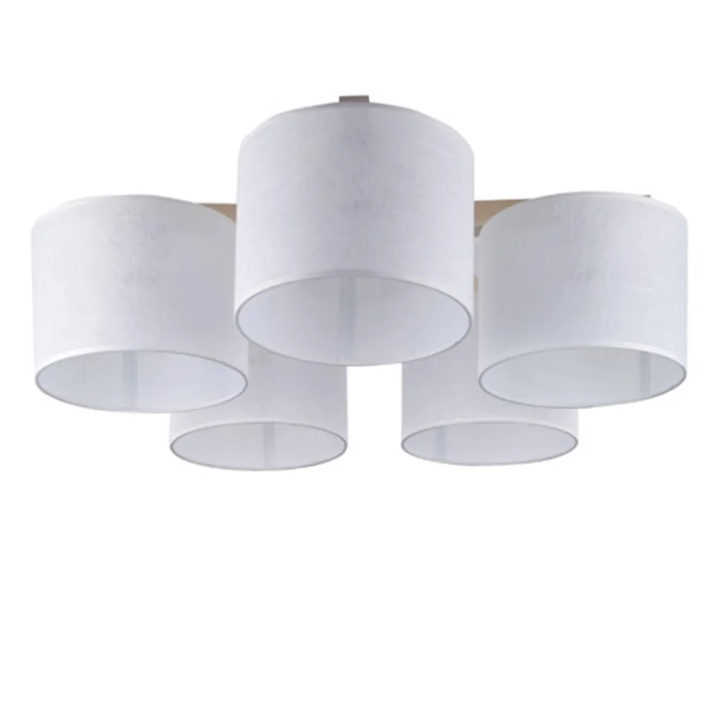 Straluma Plafondlamp 5-lichts hout/cilinderkap wit> Woonkamerlampen|Eetkamerverlichting