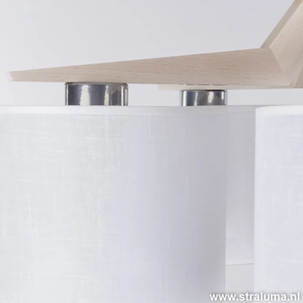 Straluma Plafondlamp 5-lichts hout/cilinderkap wit> Woonkamerlampen|Eetkamerverlichting