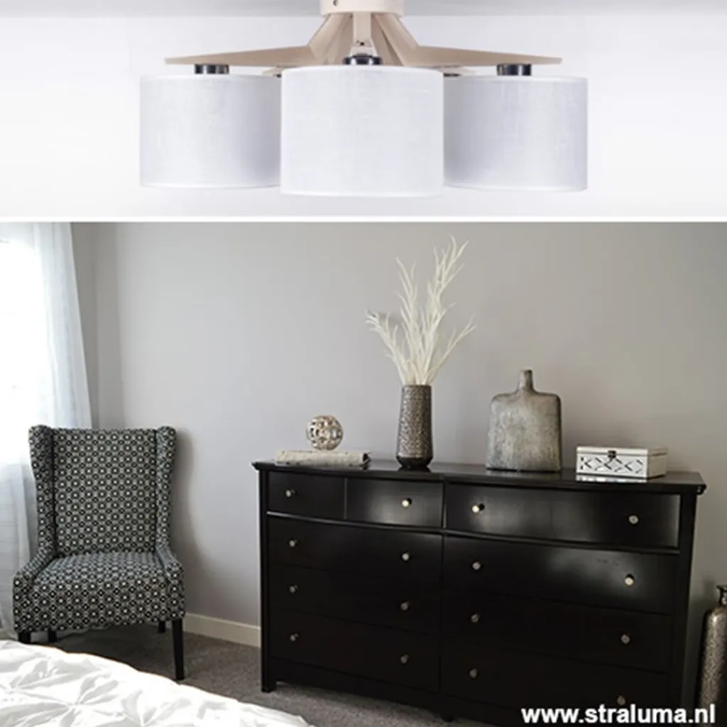 Straluma Plafondlamp 5-lichts hout/cilinderkap wit> Woonkamerlampen|Eetkamerverlichting