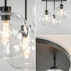 Straluma Plafondlamp 3-lichts zwart + helder glas 25cm></noscript> Keukenverlichting|Kantoorverlichting