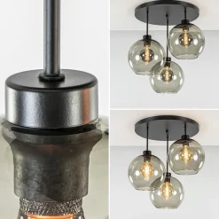 Straluma Plafondlamp 3-lichts zwart + smoke glas 25cm><noscript><img width=