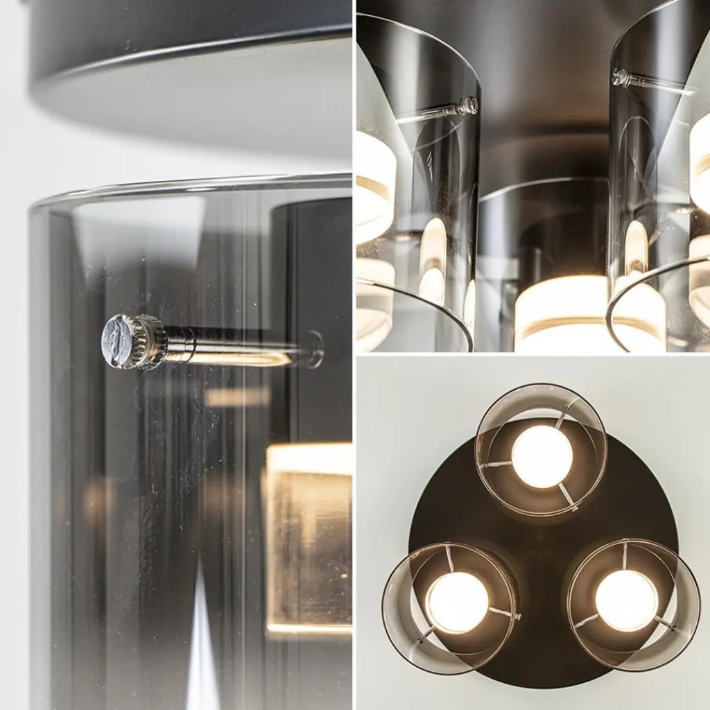 Straluma Plafondlamp Salerno 3L zwart/smoke glas> Plafondlampen|Woonkamerlampen