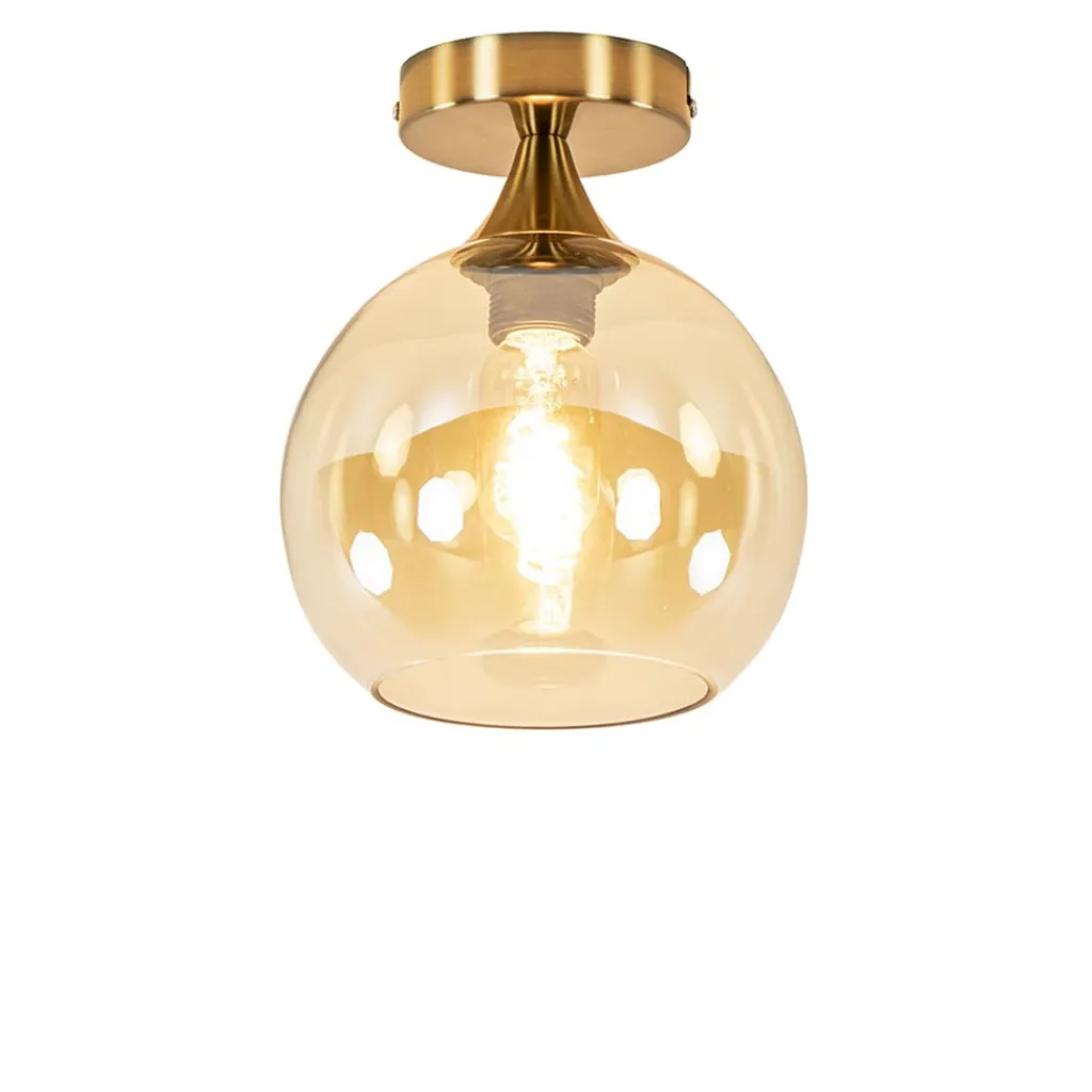 Straluma Plafondlamp toilet goud met amber glas> Kantoorverlichting|Plafondlampen