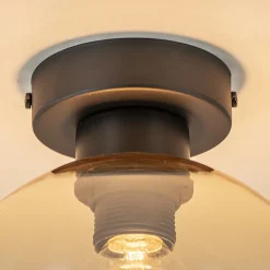 Straluma Plafondlamp zwart met amber glas 20 cm></noscript> Plafondlampen|Klassieke Verlichting