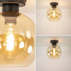 Straluma Plafondlamp zwart met amber glas 20 cm></noscript> Plafondlampen|Klassieke Verlichting